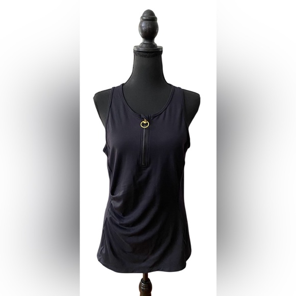 Roberto Cavalli Tops - Roberto Cavalli: Black Sports Top with Leopard Print Mesh Back with Pocket